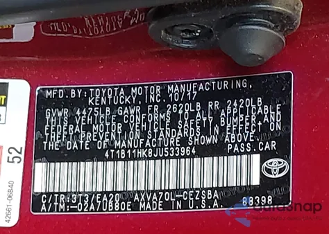 2018 Toyota Camry Se from USA, damaged, VIN 4T1B11HK8JU533964